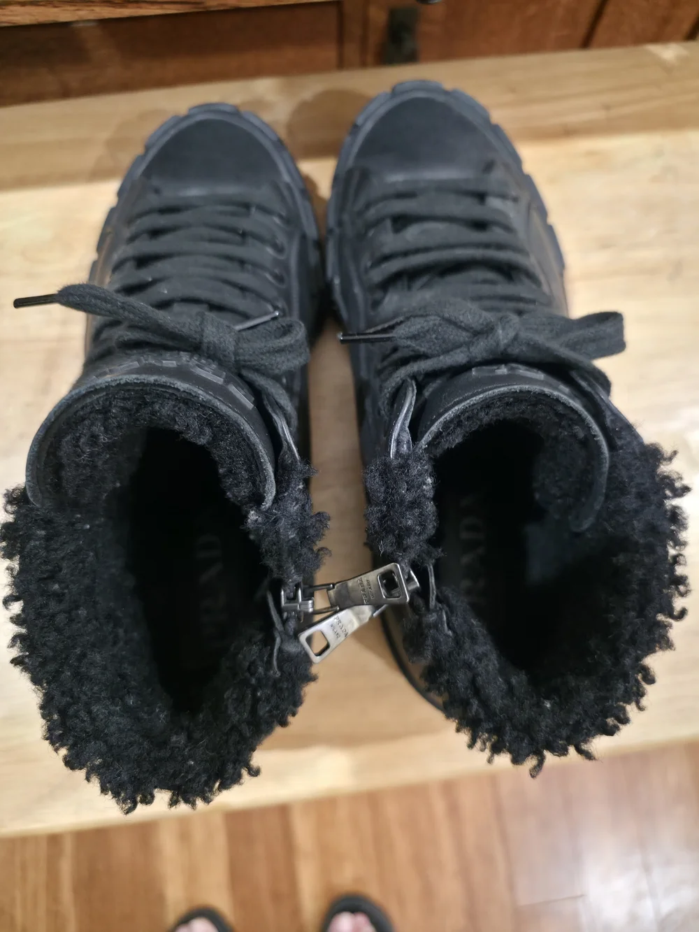 Prada Black Leather High-Top Sneakers with Rugged Sole - Picture 5 of 8